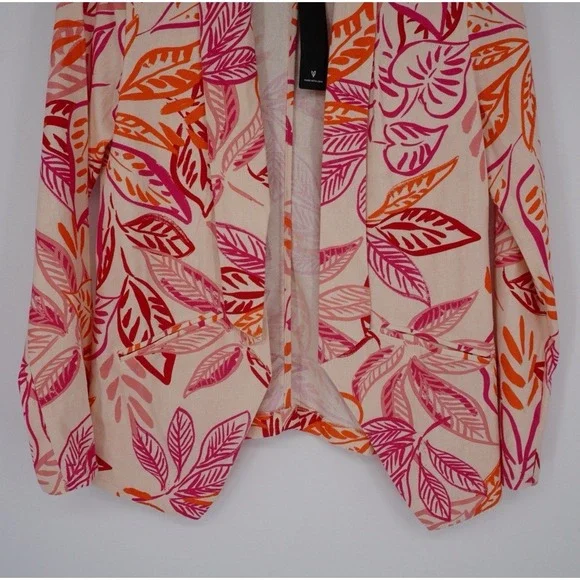 Lulus Blazer Womens Small Linen Blend Floral Leaf Print Open Front Jacket NEW - Picture 6 of 11